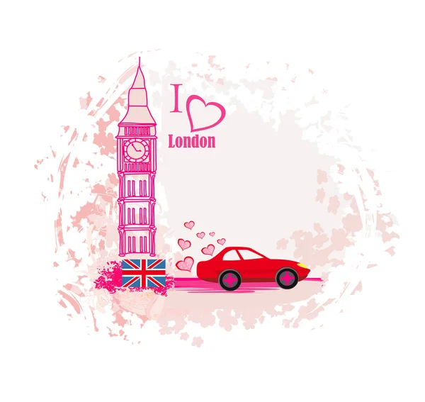 Banner Floreale Con Auto Viaggio Londra — Vettoriale Stock