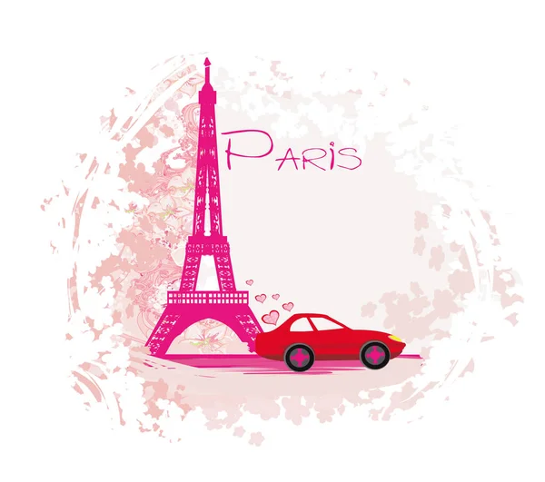 Banner Floral Artístico Viagem Carro Paris — Vetor de Stock