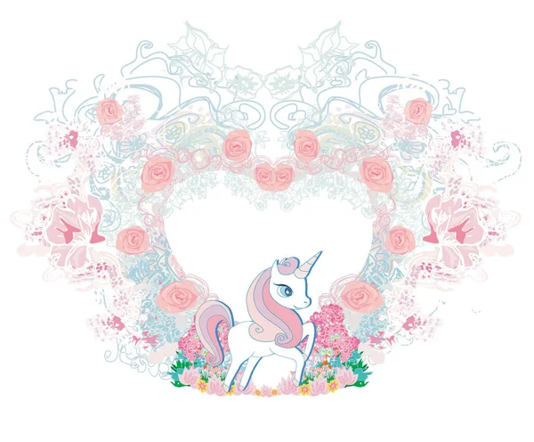 Vintage Elegant Ornamental Heart Shaped Frame Unicorn — Stock Vector