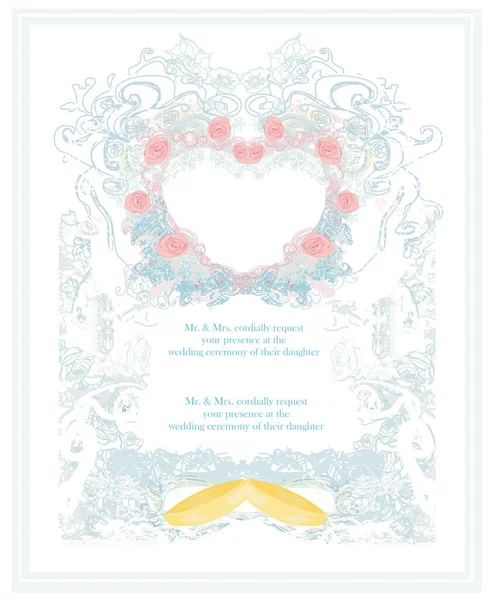 Stylish Wedding Invitation Card Vintage Ornament Heart Shaped Frame Gold — Stock Vector