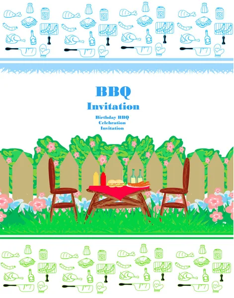 Bbq Party Invitation Template Garden Party — Stock Vector