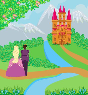 Prenses ve prens güzel bir bahçede