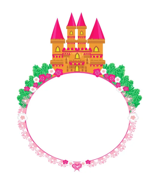 Terra Magica Fiaba Carta Decorativa Con Castello Una Bella Cornice — Vettoriale Stock