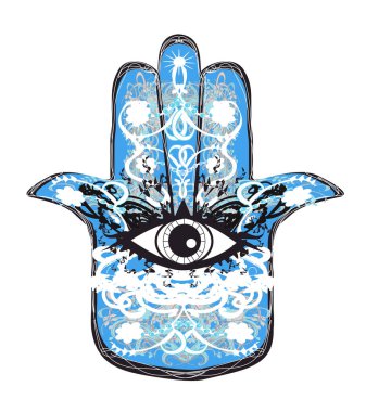 Hamsa, fatima hand, beyaz arkaplanda dekoratif illüstrasyon 
