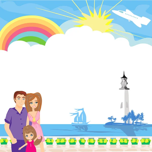Happy Family Tropical Vacation Card Place Text — ストックベクタ