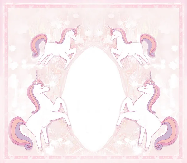 Decorative Frame Cute Unicorns Beautiful Artistic Pink Floral Background — ストック写真