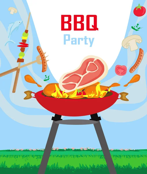 Bbq Grill Poster Template Grill Illustration — Stock Vector