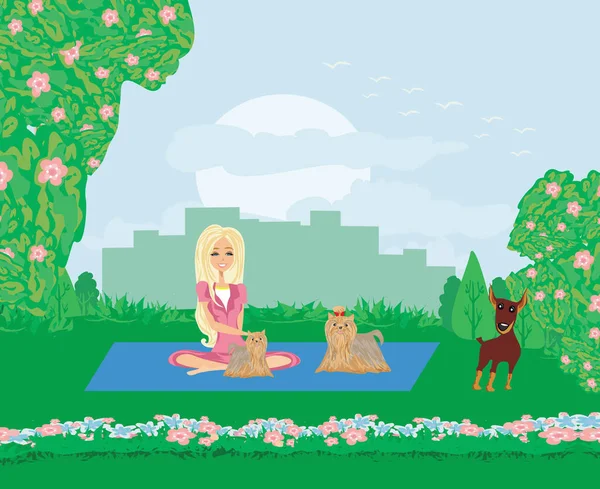 犬と一緒に公園でピクニック — ストックベクタ