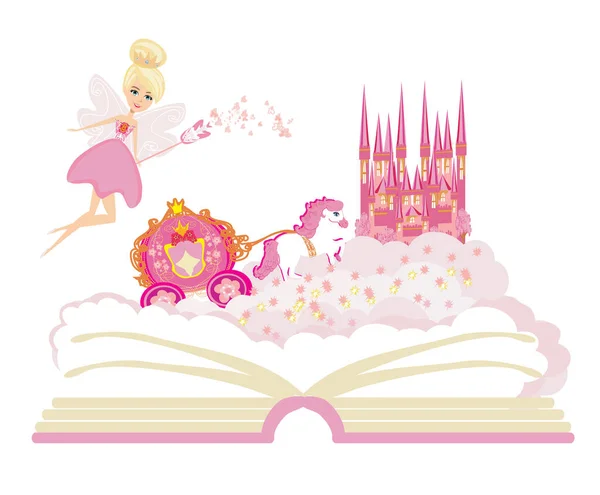 神奇的故事世界 童话城堡出现在书中 — 图库矢量图片