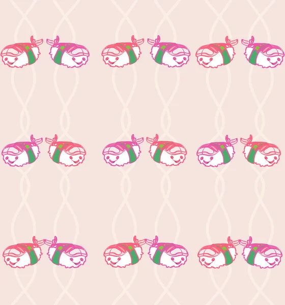 Sweet Sushi Kawaii Cartoon Seamless Pattern Background — Stock Vector