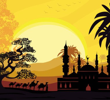 Bedevi deve kervanı vahşi Afrika manzara resimlerinde