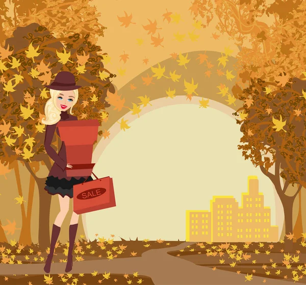 Fashion Woman Autumn Shopping — Stock Vector