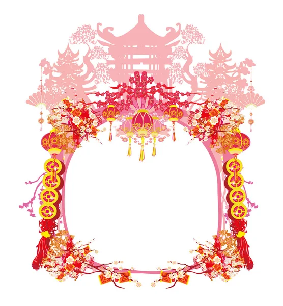 Mid Autumn Festival Chinese New Year Beautiful Floral Frame — Stockvector