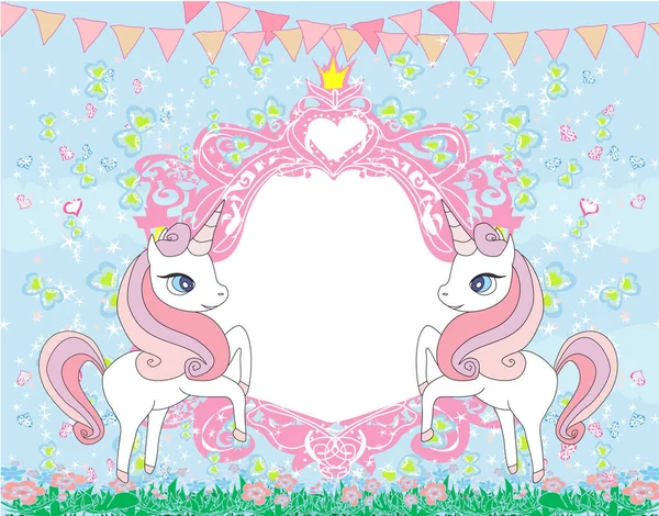 Cadre Décoratif Girlish Avec Licornes — Image vectorielle