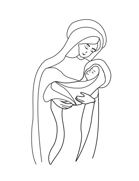 Παναγία Και Παιδί Ιησού Doodle Απομονωμένη Εικόνα — Διανυσματικό Αρχείο