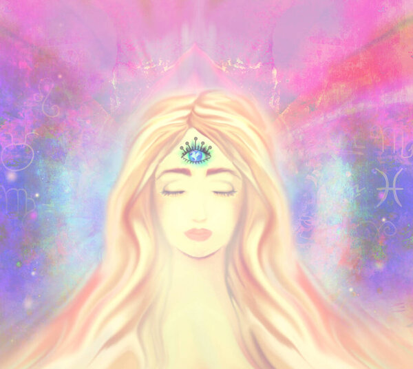 Woman with third eye, psychic supernatural senses