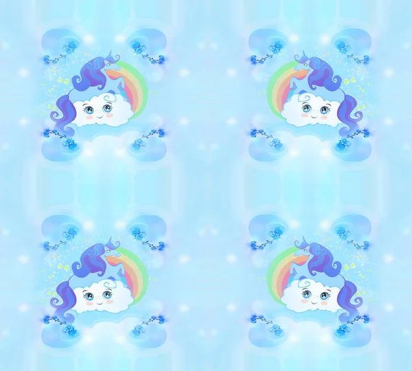 Seamless Pattern Cute Unicorns Rainbow — Stock Photo, Image