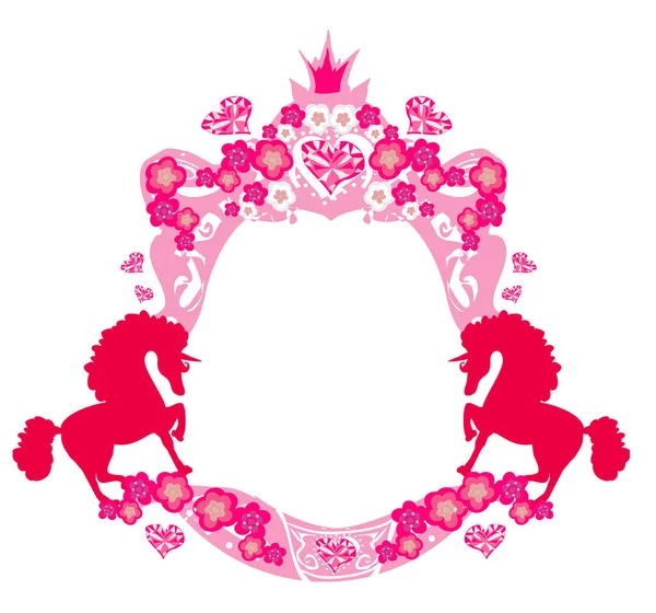 Decoratieve Meisjesachtige Frame Met Eenhoorns — Stockvector