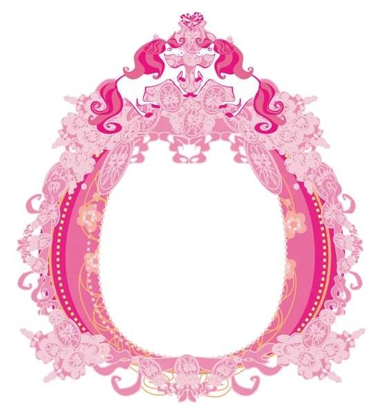 Cornice Decorativa Rosa Ragazzina Con Unicorni — Vettoriale Stock