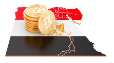 Mısır 'da Bitcoin şifreli para birimi, beyaz arkaplanda 3 boyutlu görüntüleme