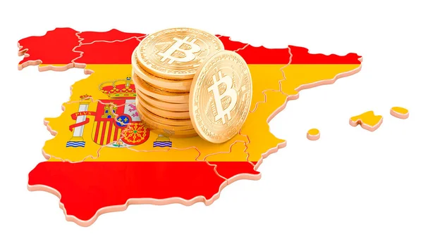 Bitcoin Criptovaluta Spagna Rendering Isolato Sfondo Bianco — Foto Stock