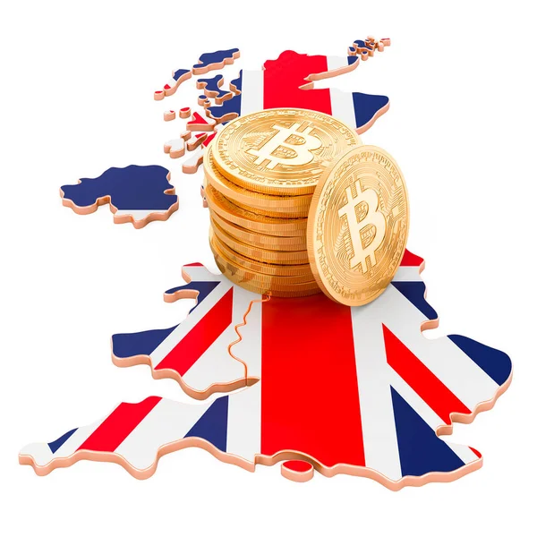 英国的比特币加密货币 3D渲染分离的白色背景 — 图库照片