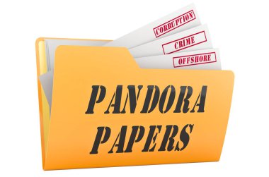Pandora Evrakları, konsept. Beyaz arka gruplandırmada 3B görüntüleme