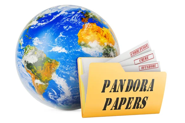 International Offshore Corrupção Papéis Pandora Conceito Renderização Isolada Backgroun Branco — Fotografia de Stock