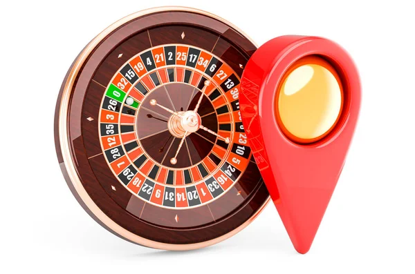 Casino Roulette Met Kaart Pointer Rendering Geïsoleerd Witte Achtergrond — Stockfoto