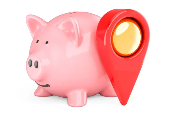 Piggy Bank Map Pointer Rendering Isolated White Background — Stock Photo, Image