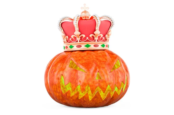 Halloween Pumpa Med Krona Rendering Isolerad Vit Bakgrund — Stockfoto