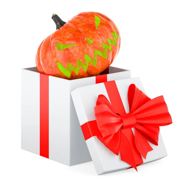 Halloween Kürbis Mit Geschenkbox Rendering Isoliert Auf Weißem Hintergrund — Stockfoto