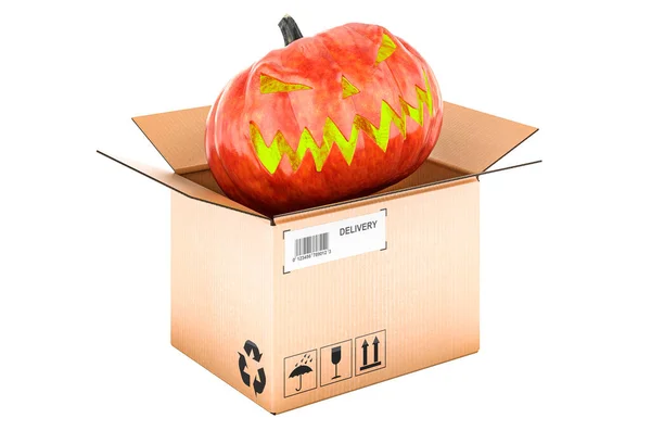Halloween Pumpkin Parcel Rendering Isolated White Background — Stock Photo, Image