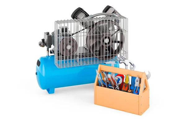 Air Compressor Toolbox Service Repair Air Compressor Rendering Isolated White — Stock Photo, Image
