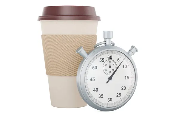 Wegwerp Kopje Warme Drank Met Stopwatch Rendering Geïsoleerd Witte Achtergrond — Stockfoto