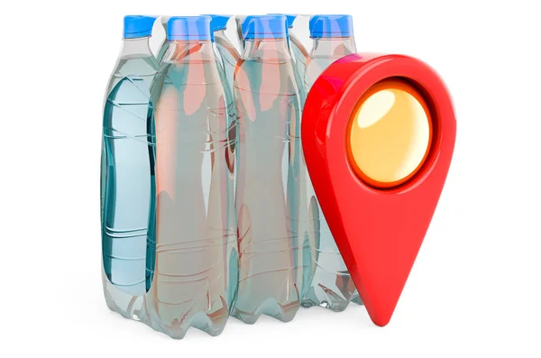 Mappa Puntatore Con Bottiglie Acqua Avvolte Nella Pellicola Termoretraibile Rendering — Foto Stock