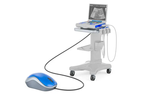 Portable Medical Ultrasound Diagnostic Machine Scanner Computer Mouse Rendering Isolated — Stock Photo, Image