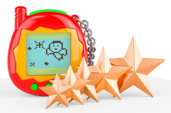 Tamagotchi Con Cinco Estrellas Doradas Valoración Los Clientes Mascotas Digitales — Foto de Stock