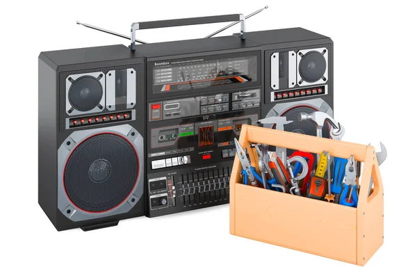 Boombox Con Cassetta Degli Attrezzi Servizio Riparazione Boombox Rendering Isolato — Foto Stock