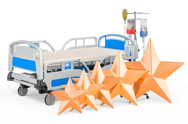 Cama Hospital Ajustável Moderna Com Cinco Estrelas Douradas Avaliação Clientes — Fotografia de Stock