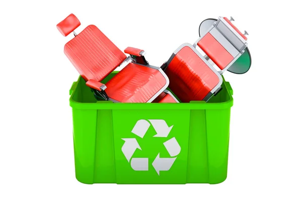 Mülleimer Mit Friseurstühlen Recyceln Rendering Isoliert Auf Weißem Hintergrund — Stockfoto