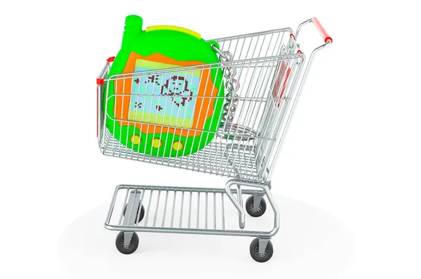 Tamagotchi Elektronik Oyun Alışveriş Arabasının Içinde Boyutlu Görüntüleme Beyaz Arka — Stok fotoğraf