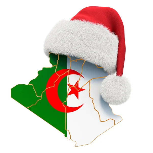 Карта Алжиру Червоним Капелюхом Новачок Різдвяні Свята Рендеринг Ізольований Білому — стокове фото