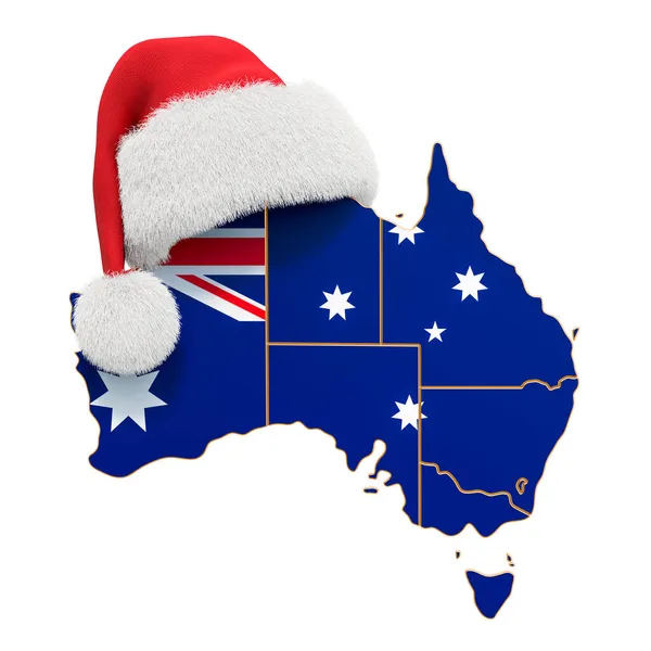 Австралійська Карта Червоним Санта Катом Новачок Різдвяні Свята Рендеринг Ізольований — стокове фото
