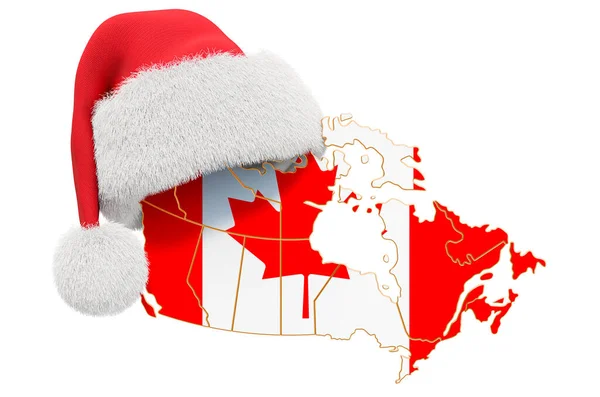 Canadian Map Red Santa Hat New Year Christmas Holidays Concept — Stock Photo, Image