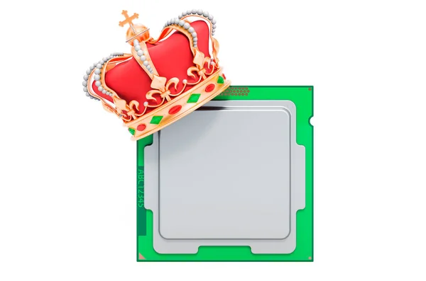 带有金冠的Cpu 白色背景上的3D渲染隔离 — 图库照片