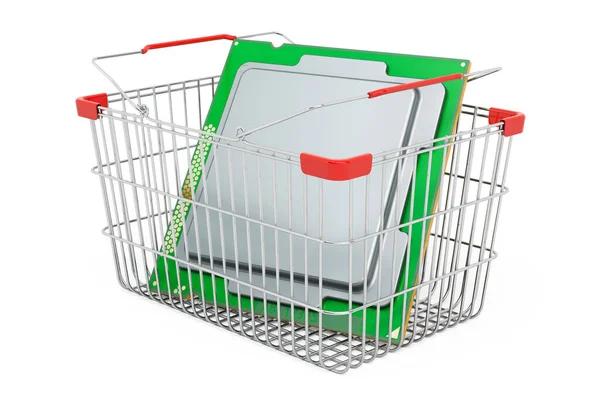 购物篮中的Cpu 白色背景下的3D渲染隔离 — 图库照片