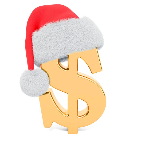 Dollar Symbol Santa Claus Red Christmas Hat Rendering Isolated White — Stock Photo, Image