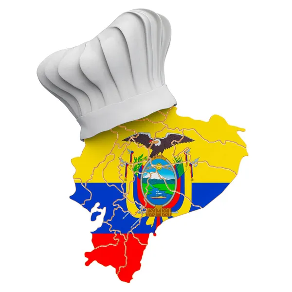 Ekvádorská Národní Kuchyně Kuchařský Klobouk Mapou Ekvádoru Vykreslování Izolované Bílém — Stock fotografie