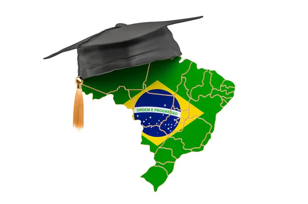 Concepto Educación Brasil Mapa Brasileño Con Tapa Graduada Representación Aislada — Foto de Stock